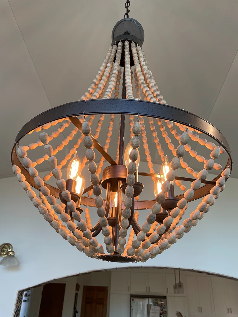 Beaded Chandelier Installation with Warm Lighting by Handy Ivan in San Diego, CA.