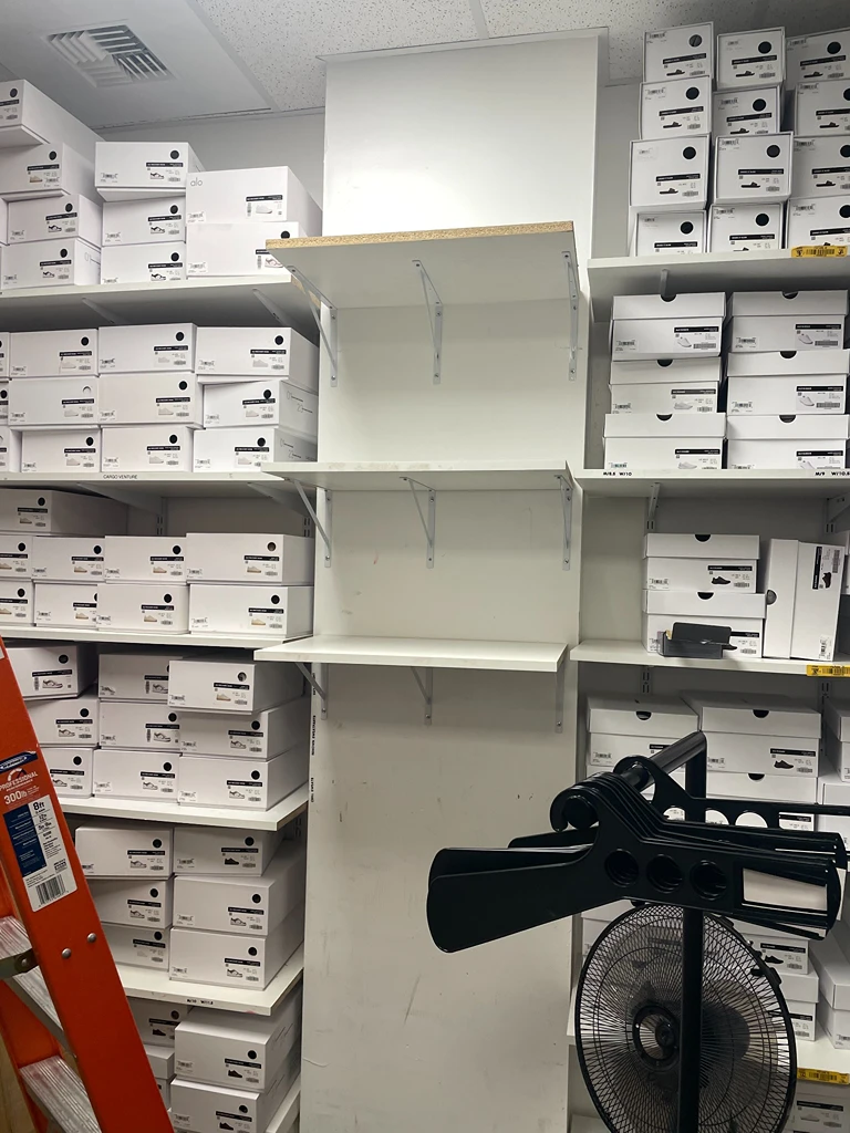 Retail Shoe Shelf Installation with Brackets by Handy Ivan in San Diego, CA.